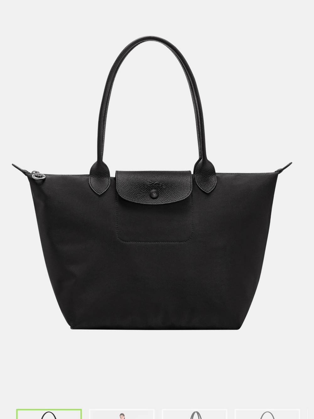Longchamp Le Pliage Black Tote with Leather Trim